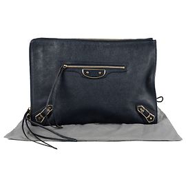 Balenciaga Pochette Medium Classic Metallic Edge Bleu