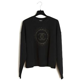 Chanel Pull M ou L Suéter de lana negro con CC Halo dorado talla M o L Uniform Negro