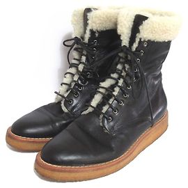 Céline Celine Lace Up Mouton Short Boots Black