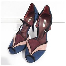 Miu Miu Suede High Heel Separate Sandals Brown Blue