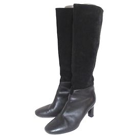 Hermès Hermes Suede Leather High Heel Long Boots Black