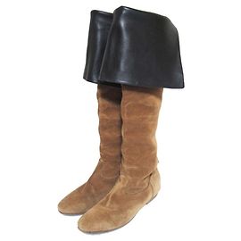 Céline Celine CHAT BOTTE Suede 2way Long Boots Beige Camel