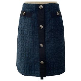 Saia Salvatore Ferragamo com bordado Gancini Preto Azul