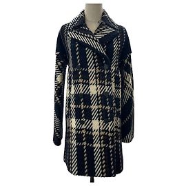 Marni Check Mix Wool Double-breasted Coat Blue Navy blue