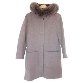 Autre Marque MARIER Fox Fur Middle Coat Brown Dark grey
