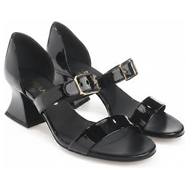 Sandales à brides en cuir verni Chanel Noir