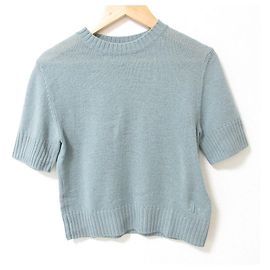 Jil Sander Woll-Strickpullover mit kurzen Ärmeln und Cropped-Schnitt Blau