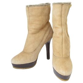 Jimmy Choo High Heel Shearling Boots Bronze Camel