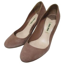 Miu Miu Plain Toe Suede Pumps Brown