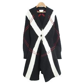 Cardigã longo de malha intarsia com padrão argyle Alexander McQueen Preto