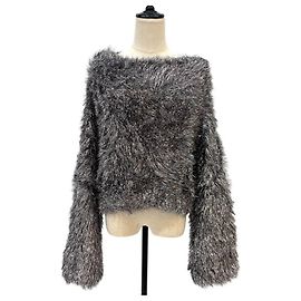 Autre Marque Kurzer Shaggy-Lamé-Strickpullover COLUMN PERMANENT Silber