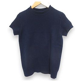 Hermès Cashmere Kurzarm-Stricktop 36 Blau Marineblau