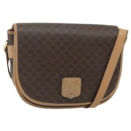 Céline Bolsa de Ombro Celine Vintage Macadam em Lona e Couro Marrom