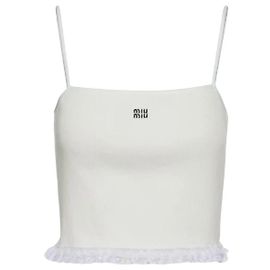 Top curto canelado branco Miu Miu com logo Branco