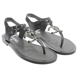 Chanel Leder-Sandalen mit CC-Logo Anthrazitgrau