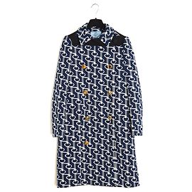 Prada Navy Blue Geometric Jacquard Cape Coat Navy blue