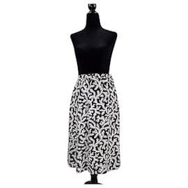 Jupe Yves Saint Laurent Rive Gauche Imprimé Botanique 1980 Noir Blanc