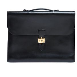 Hermès Sac à Dépêches 41 Black Box Leather Briefcase Black