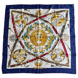 Hermès Sciarpa di Seta Daïmyo Princes du Soleil Levant 90cm Blu navy