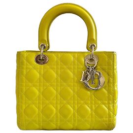 Dior Lady Dior Medium Sac à Main - Cuir Jaune Anis Jaune Vert clair