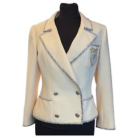 Chanel Spring 2005 Tweed Jacket Cream Size 36 Cream