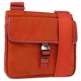 Bolsa de Ombro PRADA Nylon Laranja Prata Auth BA12584A Prata Laranja