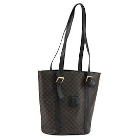Céline Borsa Tote CELINE Macadam in tela PVC e pelle nera e oro Auth 179349 Nero D'oro