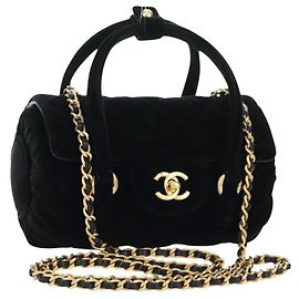 Borsa Bowling Mini Matelassé con Catena CHANEL Velluto 2way Nero Oro CC Auth 178047SM Nero D'oro