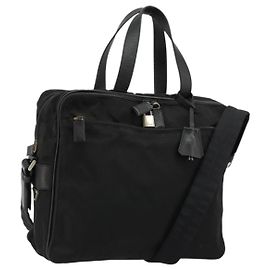 Sac à main PRADA Nylon 2way Noir Argent Auth bs34745 Noir Argenté