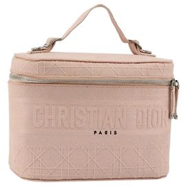 Bolsa Vanity Christian Dior em lona rosa e prata Auth ka4333A Prata Rosa