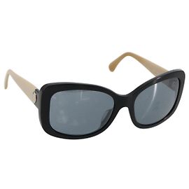 CHANEL COCO Mark Sunglasses plastic Beige Black CC Auth 179322 Black Beige