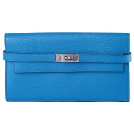 Hermès Bleu Zanzibar Kelly Long Wallet Chevre Leather Palladium Hardware Other