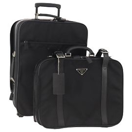 PRADA Trunk Nylon 2 Set Black Auth 174973 Noir