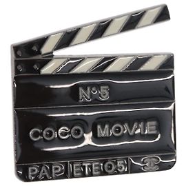 Spilla CHANEL metallo Black CC Auth 179780M Nero
