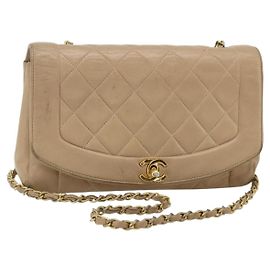 CHANEL Matelasse Chain Schultertasche Lammleder Beige Gold CC Auth 179717A Beige Golden