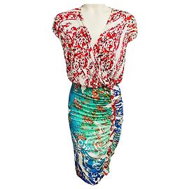 Etro White Multi Printed Stretch Jersey Midi Dress Multiple colors