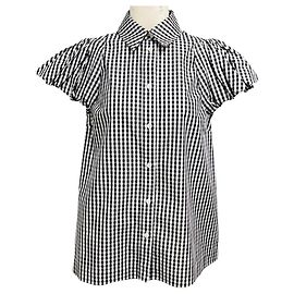 Simone Rocha Black / White Short Sleeved Gingham Check Cotton Top Black