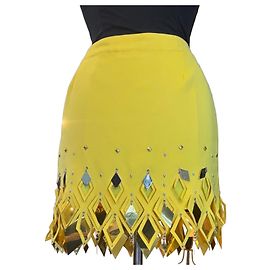 Paco Rabanne Jupe Courte à Pampilles Miroirs - Collection 2023 Jaune