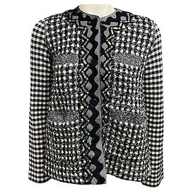 Sonia Rykiel Black / White Embellished Gingham Knit Jacket Black