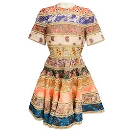 Vestido mini evasé de lino con estampado paisley fragmentado Devi, Pastel Multi / Gold Metallic de Zimmermann Multicolor