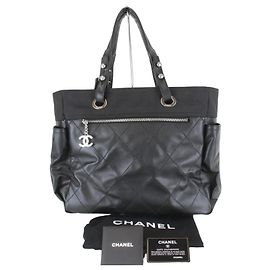 Borsa Tote Chanel in PVC nero e tela Nero