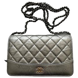 Chanel Wallet on Chain WOC Silberfarbenes Leder Silber