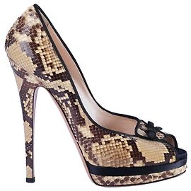 Autre Marque Casadei Python Peep Toe Platform Pumps Brown Other