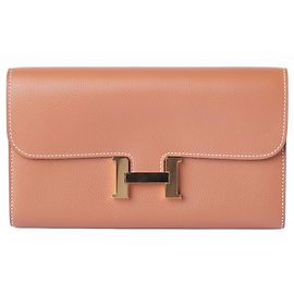 Portefeuille Hermès Constance To Go en cuir Epsom Gold avec fermoir doré Marron Autre