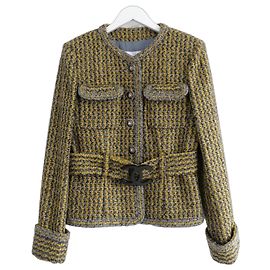 Chanel Fall 2017 17B CC Belt Tweed Jacke Grau Senf