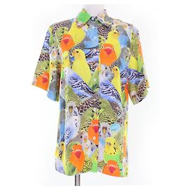 Camicia in seta con stampa di pappagallo e ricamo Anagram Loewe Multicolore