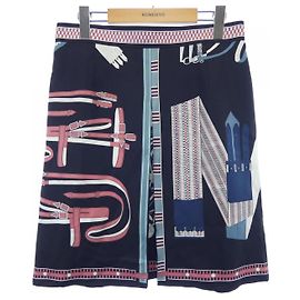 Hermès Gonna in seta LETTRES EQUESTRES Hermes 38 Nero Rosa