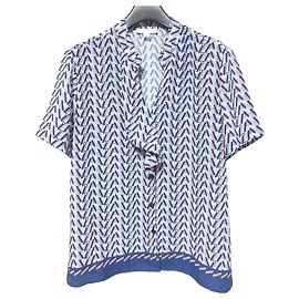 Autre Marque NARACAMICIE Geometric Panel Ruffle Blouse Blue Navy blue