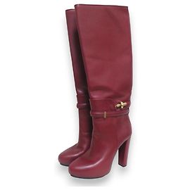 Balenciaga Leather Long Boots Red