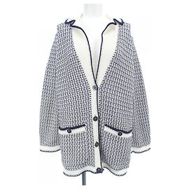 Chanel Wool Blend Cardigan White Navy blue